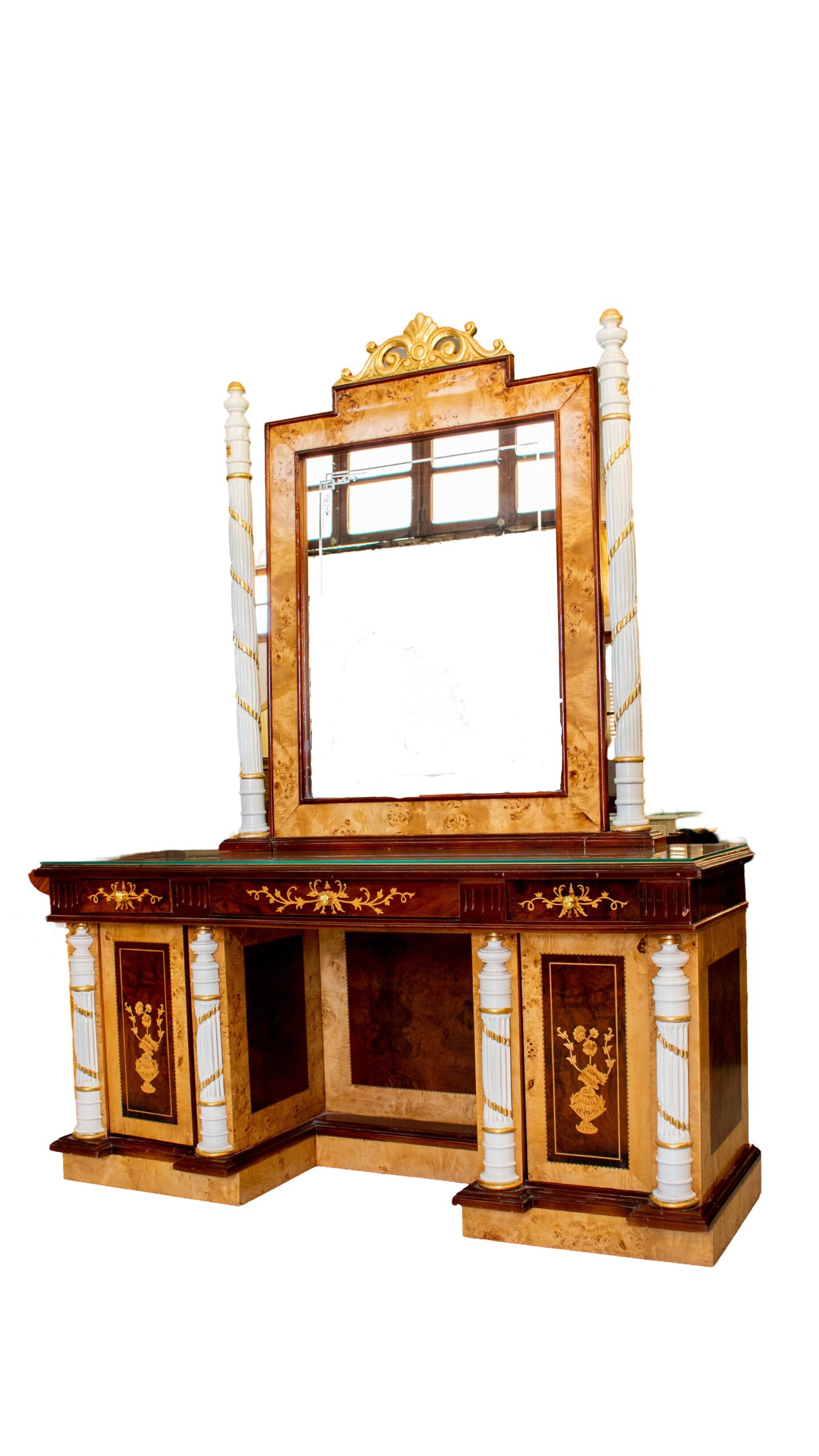 Coiffeuse  en bois avec miroir ornemental et tabouret assorti – Image 5