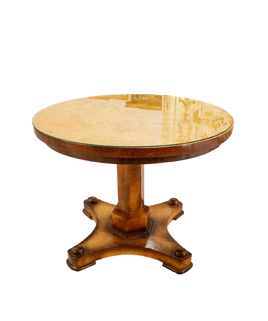 Table ronde en bois avec plateau en verre